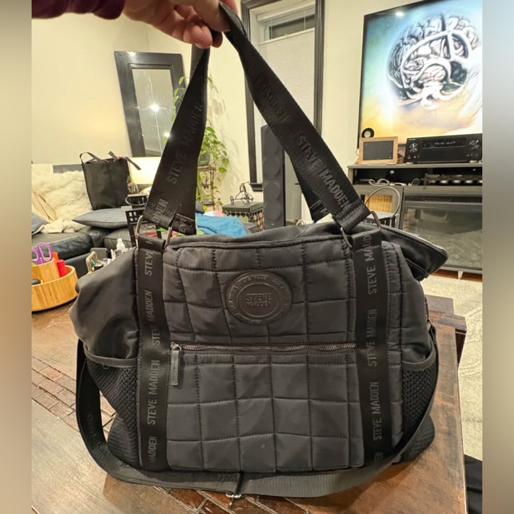 Steve Madden Quilted Black Duffel Bag